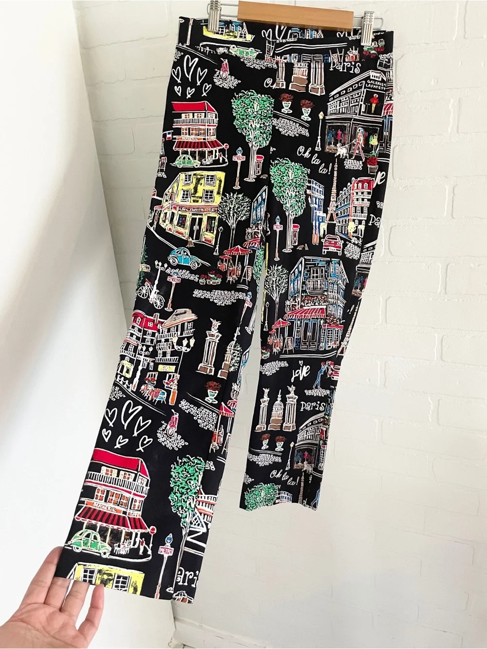 Vintage Paris Novelty Crop Pants Eiffel Tower Moulin Rouge Scene Sz 2 - Picture 4 of 16